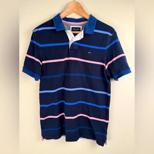 Eden Park Men's Navy and Pink Striped Cotton Polo Shirt Size Medium Rugby Preppy